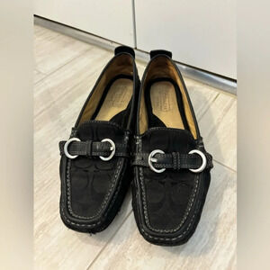 Coach Black Leather Loafer Shoes Size 7 Stacie Signature Logo Driving Moccasin